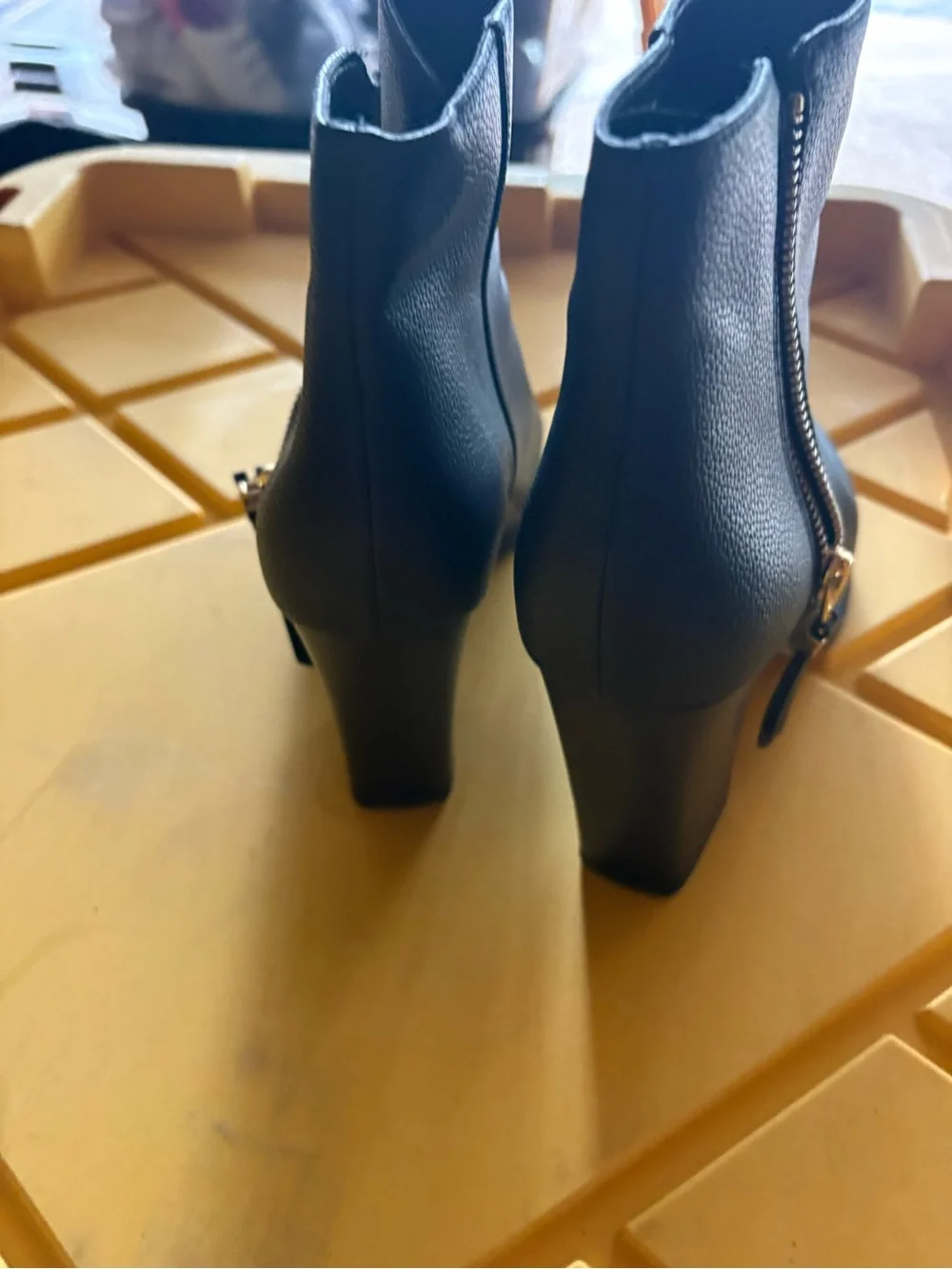 Michael Kors Black Leather Block Heel Ankle Boot with Side Zip